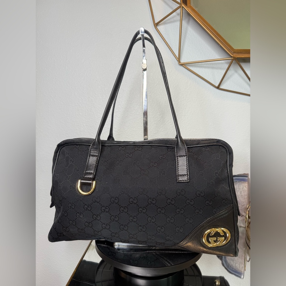 Gucci Black Canvas Shoulder Bag with GG Monogram